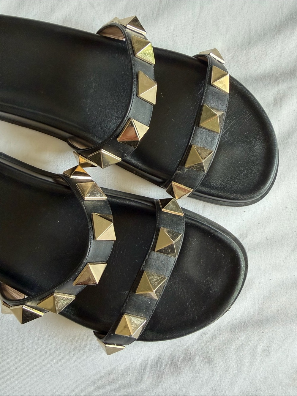 Valentino Rockstud Black Metallic Studded Double-Strap Slide Sandals 38 - Picture 5 of 16